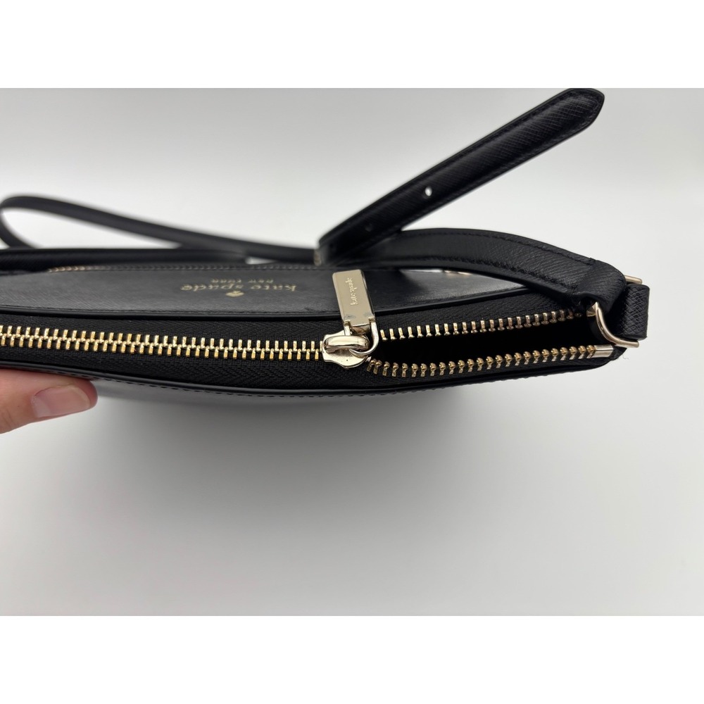 KATE SPADE New York‎ Black Leather Crossbody Bag Saffiano Sadie Gold Thin Purse - Picture 8 of 15